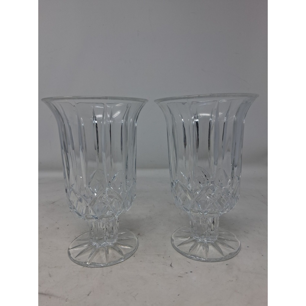 2 DePlomb Crystal Clear Glass Footed Vase 6 3/4" Tall VTG  Great Condition